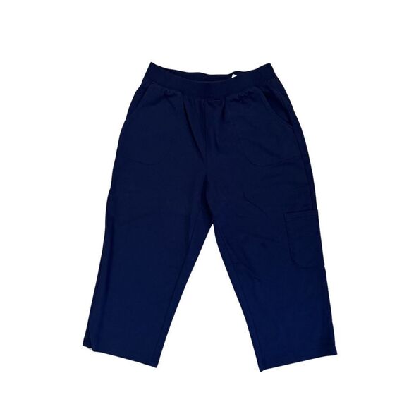 "As Is" Denim & Co. Active French Terry Cargo Capri Pants Navy Blue - Size Small - Picture 7 of 7